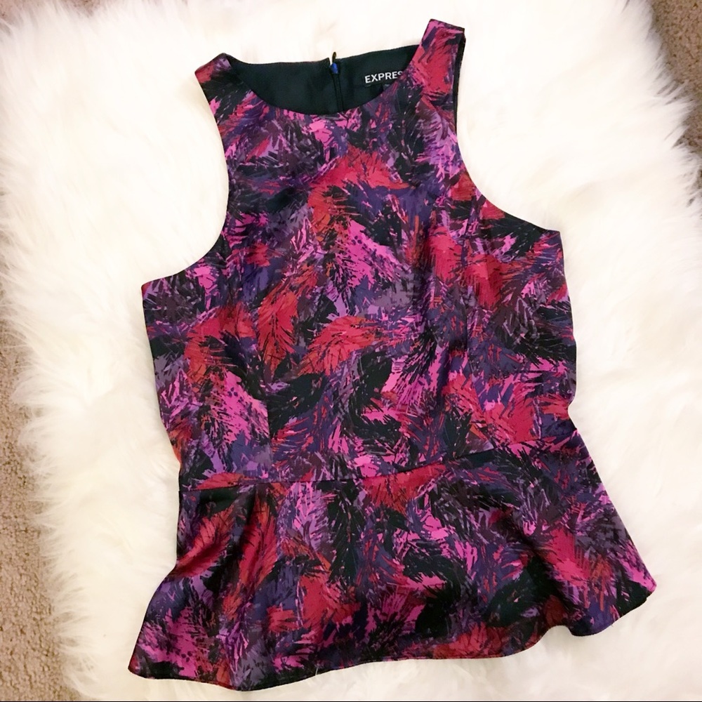 EXPRESS purple red pink peplum sleeveless top - Picture 1 of 7